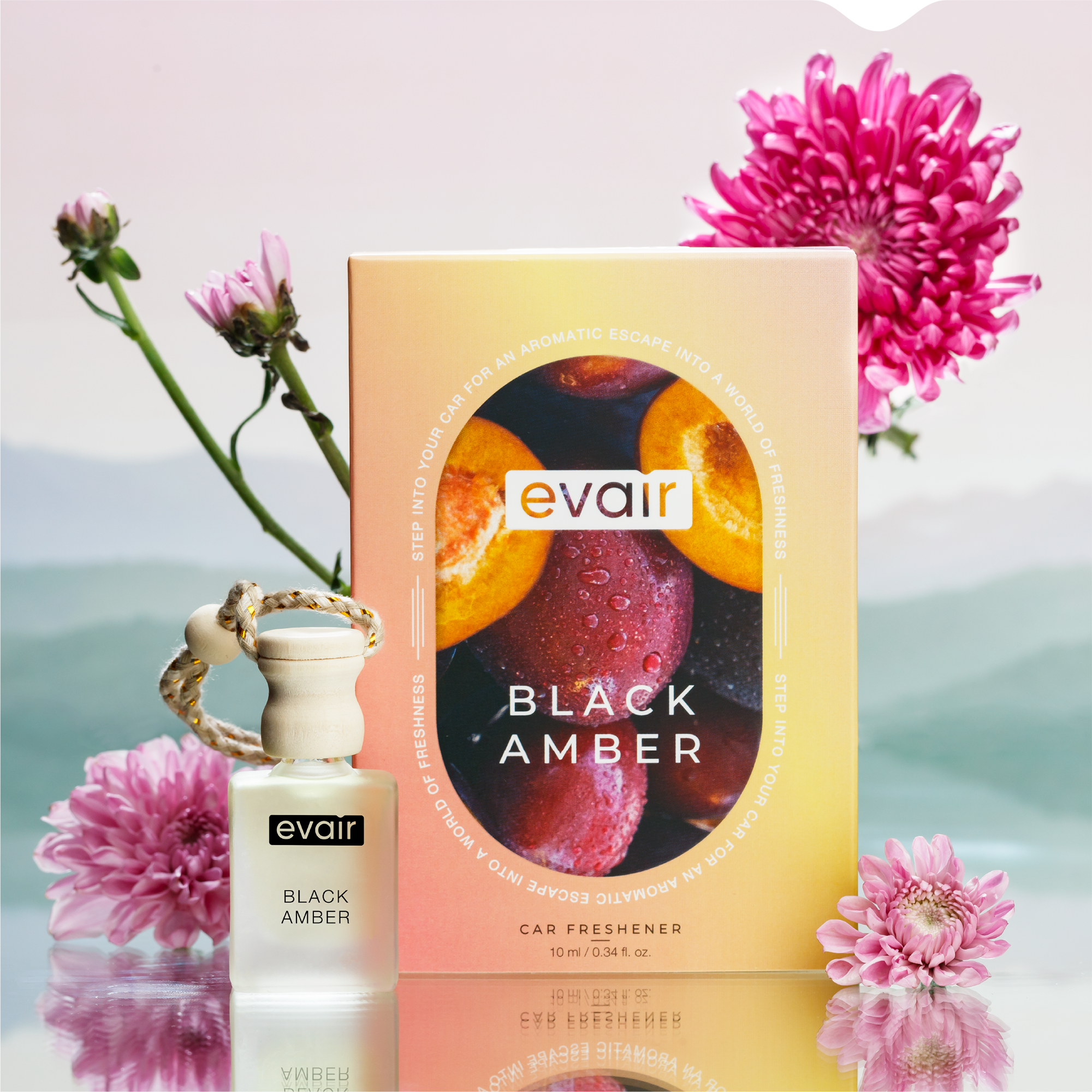 Evair Amber Car Air Freshener with Flower on side
