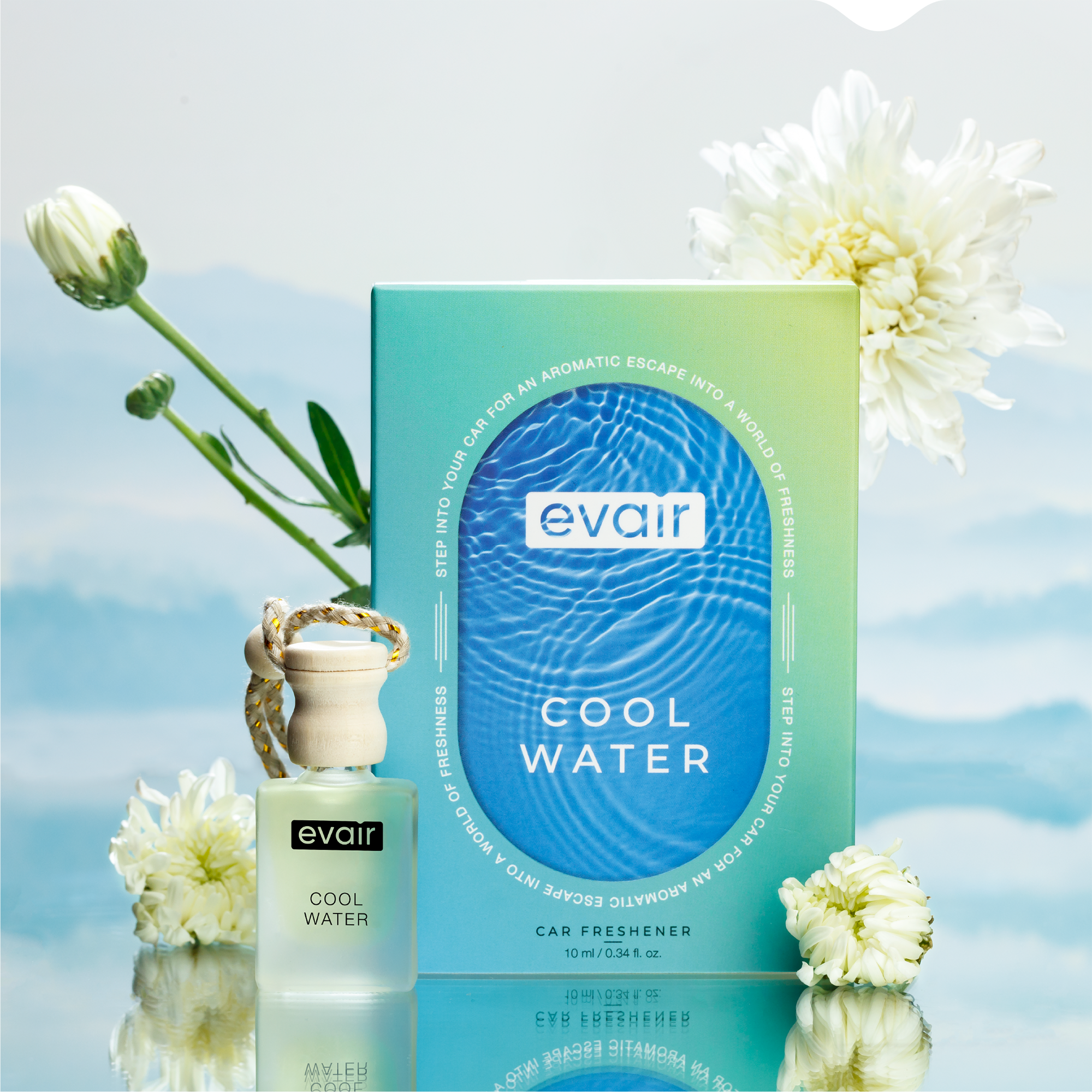 Evair Cool Water Car Perfume with Flowers on side