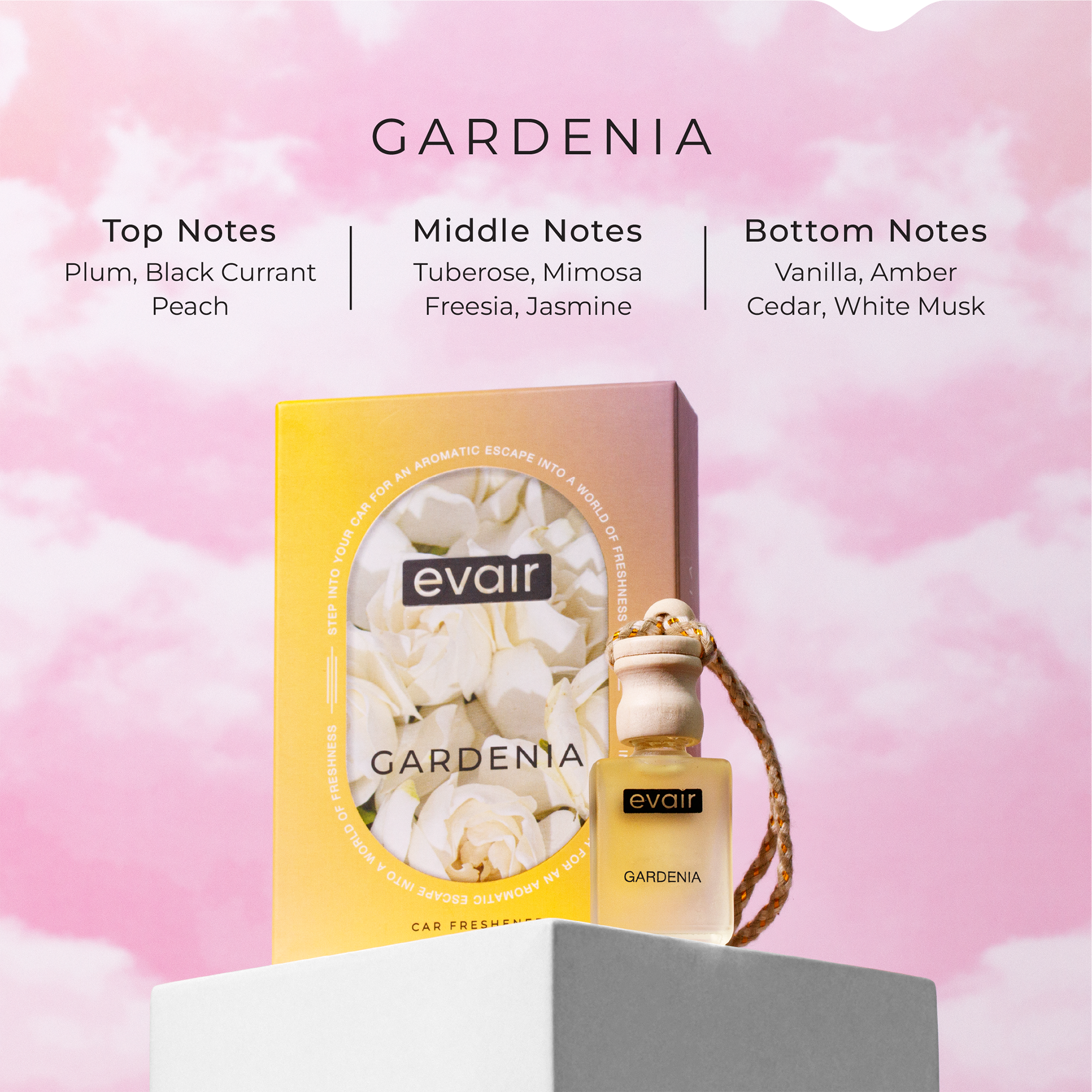 Different Notes of Evairs Gardenia Car Perfume