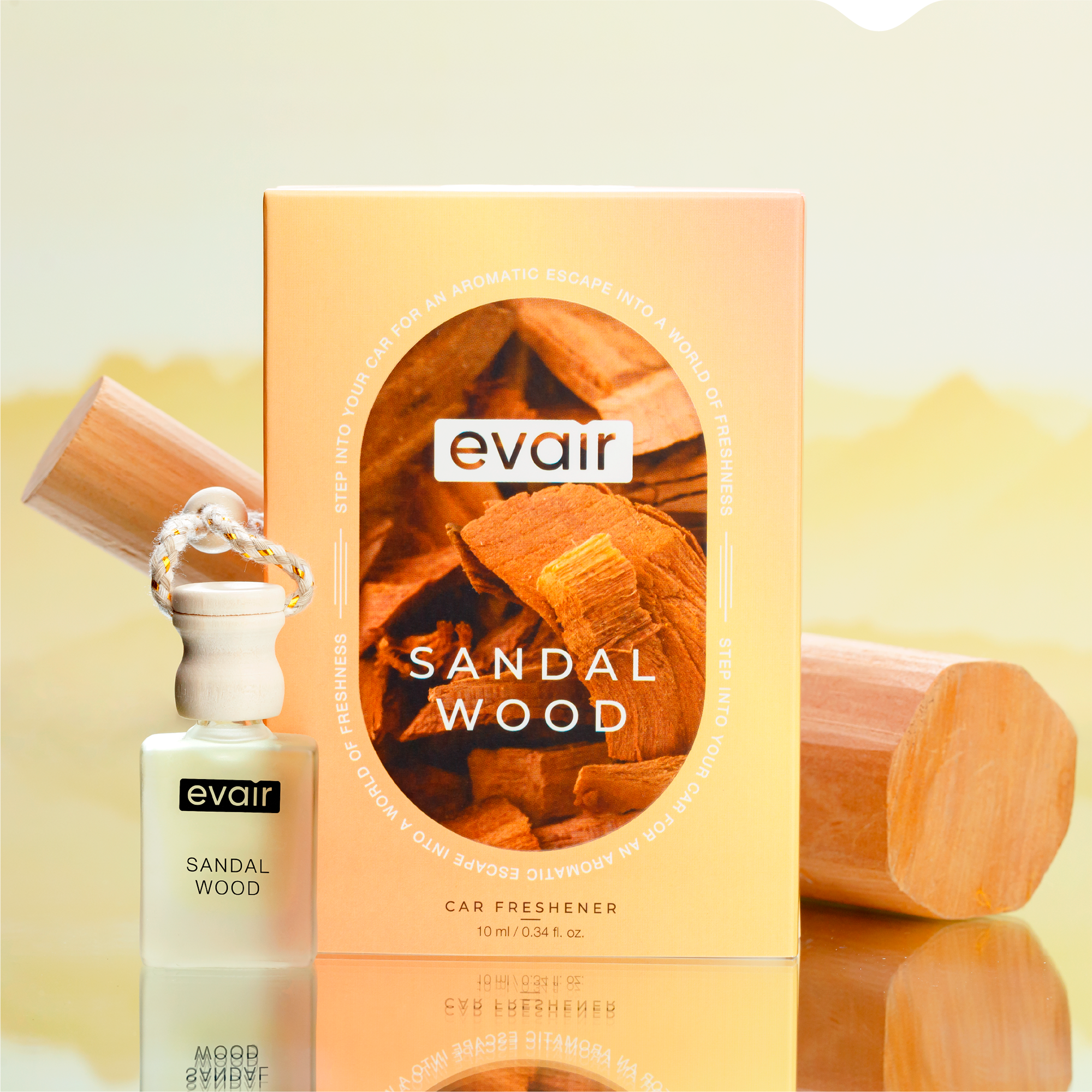 Evair Sandalwood Car Perfume with Sandalwood on side