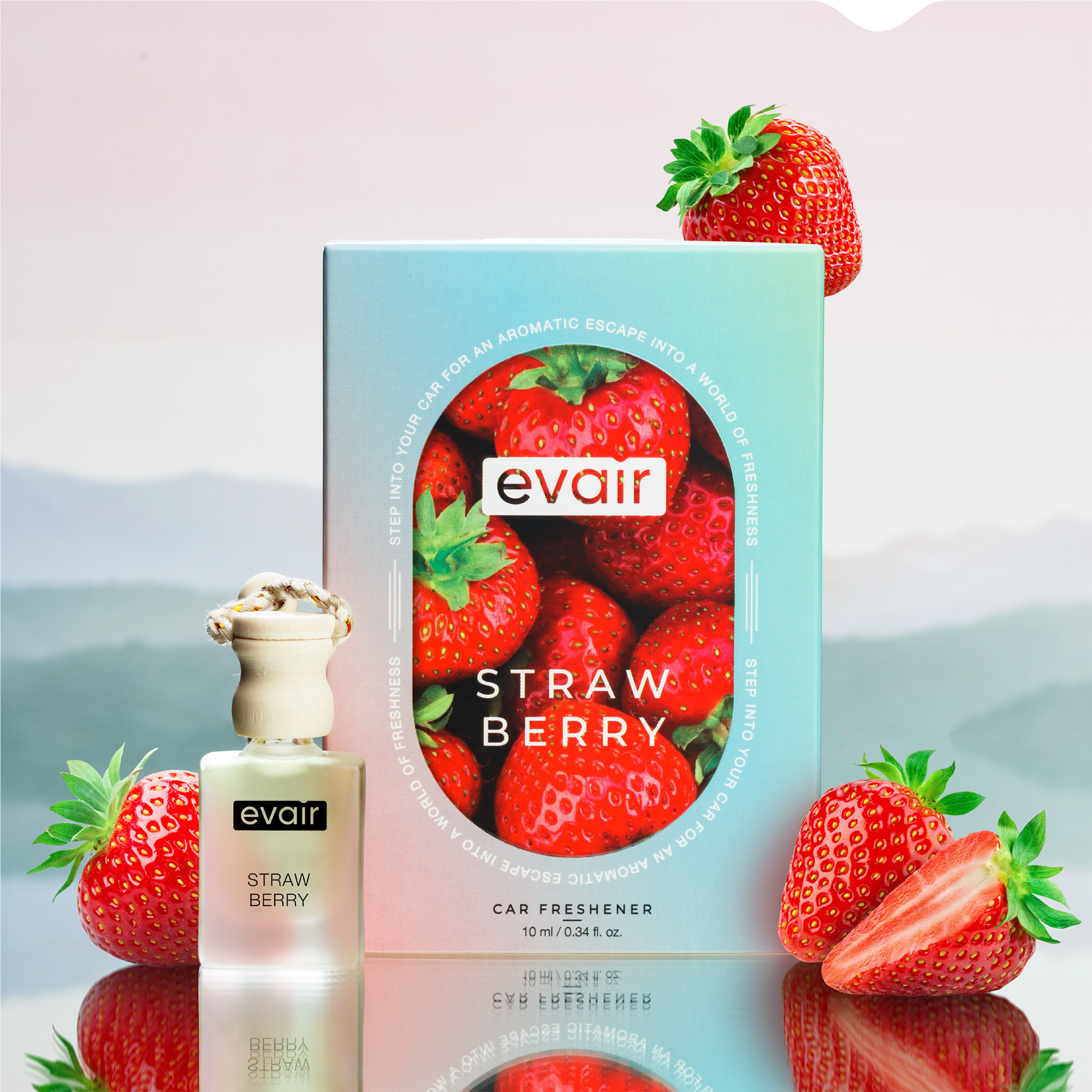 Evair Strawberry Car Air Freshener with Strawberry on side