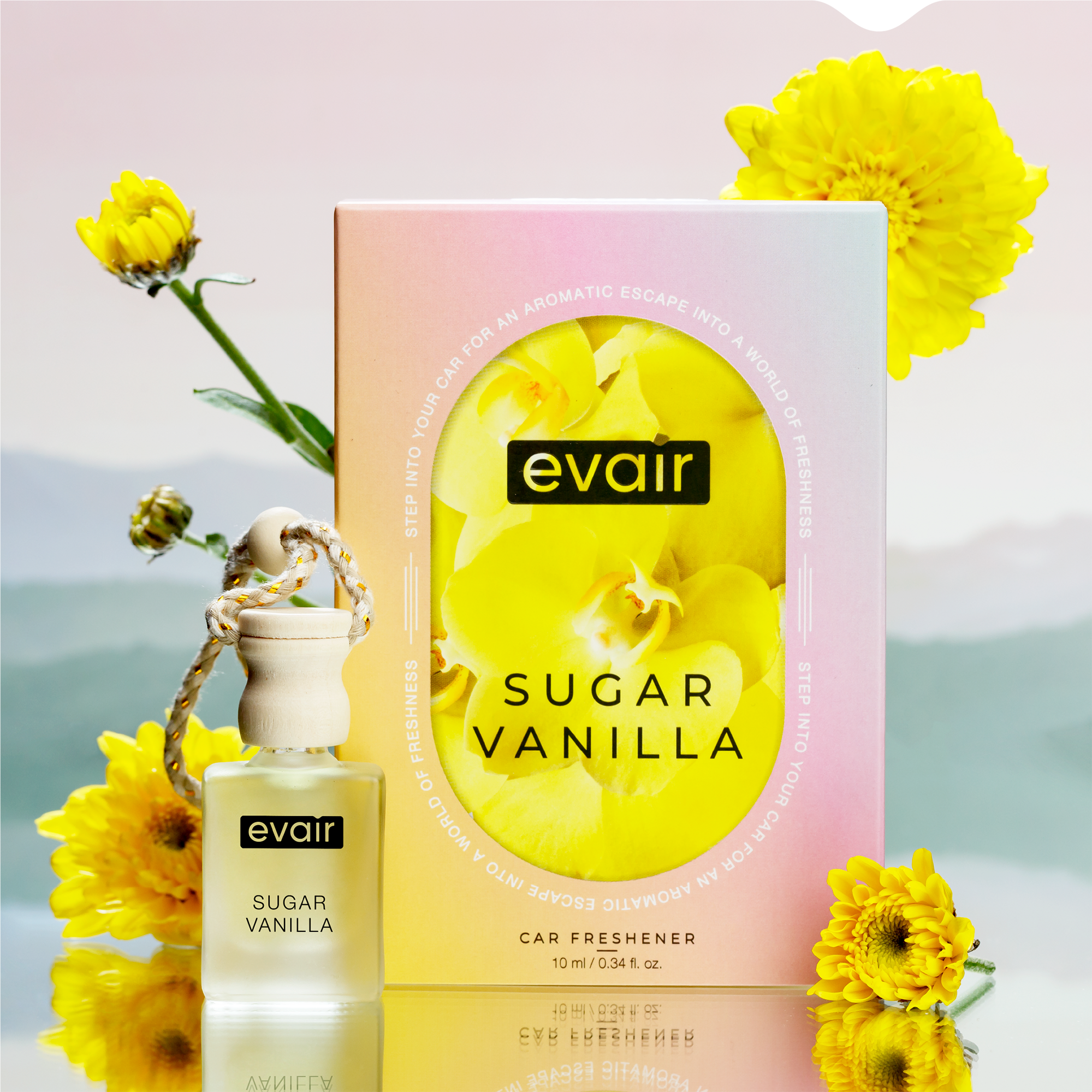 Evair Vanilla Car Air Freshener with Flowers on side